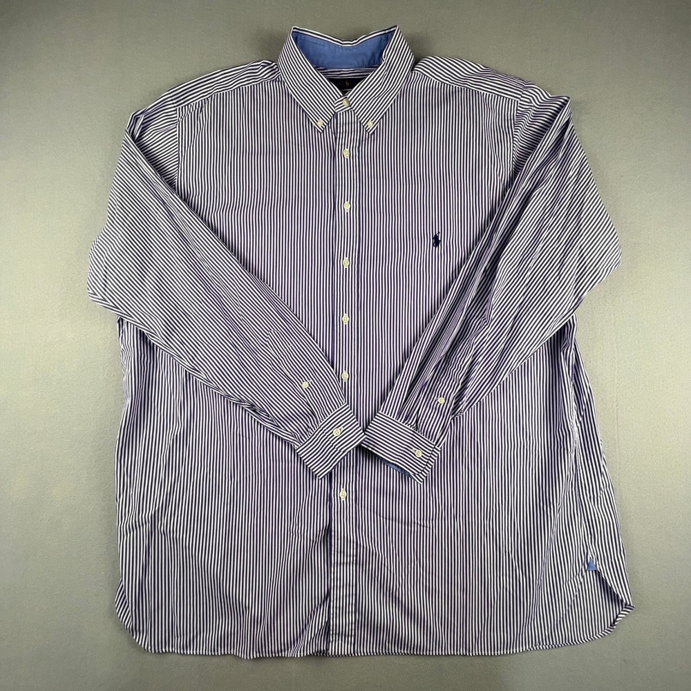 Ralph Lauren Button Down Shirt Mens 2XLT Purple Stripe Cotton Stretch Preppy